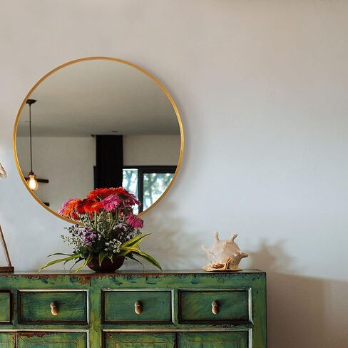 MIRUO Round Mirror 20 inch Circle Mirrors for Wall Mounted Decorative for Bathroom, Bedroom, Entryway Décor, Aluminum Alloy Thin Frame (20'', Gold) (JJ00760ZZE-USAM003-1) in Kuwait