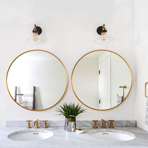 MIRUO Round Mirror 20 inch Circle Mirrors for Wall Mounted Decorative for Bathroom, Bedroom, Entryway Décor, Aluminum Alloy Thin Frame (20'', Gold) (JJ00760ZZE-USAM003-1) in Kuwait
