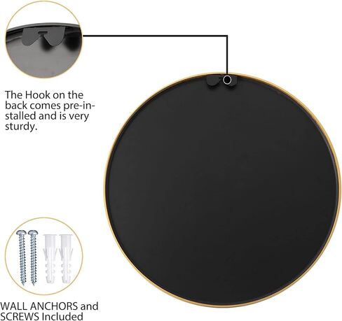 MIRUO Round Mirror 20 inch Circle Mirrors for Wall Mounted Decorative for Bathroom, Bedroom, Entryway Décor, Aluminum Alloy Thin Frame (20'', Gold) (JJ00760ZZE-USAM003-1) in Kuwait