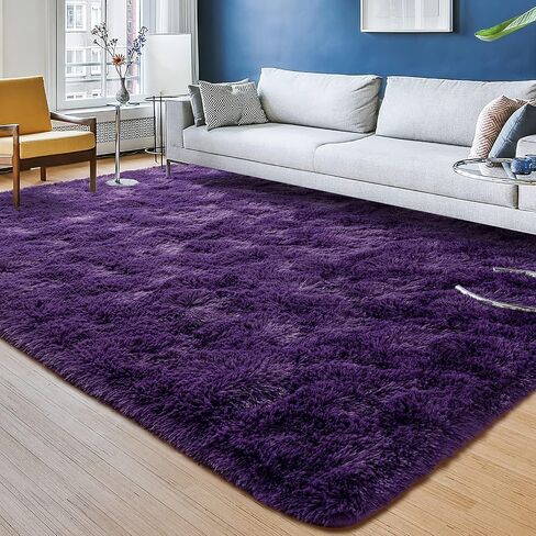 Przemy Dark Purple Area Rug for Bedroom, 4x6 Feet Fluffy Shaggy Rugs for Living Room, Super Soft Fuzzy Carpet Rug for Kids Girls Room Dorm Nursery Indoor Home Decor in Saudi Arabia
