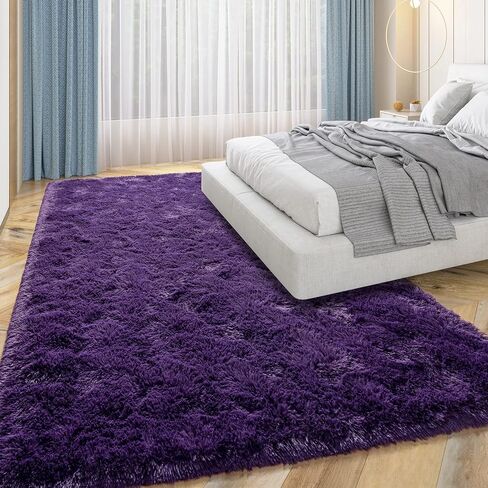 Przemy Dark Purple Area Rug for Bedroom, 4x6 Feet Fluffy Shaggy Rugs for Living Room, Super Soft Fuzzy Carpet Rug for Kids Girls Room Dorm Nursery Indoor Home Decor in Saudi Arabia