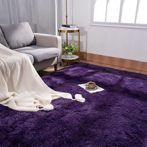 Przemy Dark Purple Area Rug for Bedroom, 4x6 Feet Fluffy Shaggy Rugs for Living Room, Super Soft Fuzzy Carpet Rug for Kids Girls Room Dorm Nursery Indoor Home Decor in Saudi Arabia