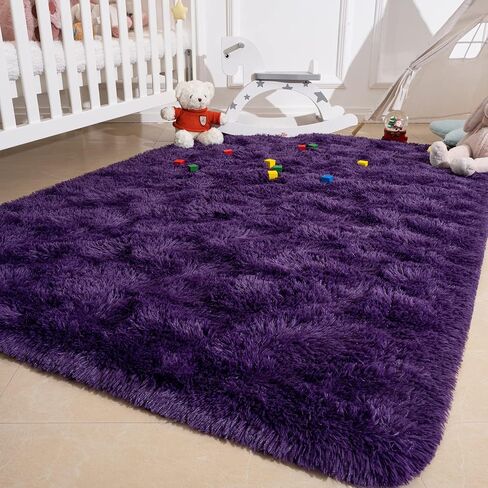 Przemy Dark Purple Area Rug for Bedroom, 4x6 Feet Fluffy Shaggy Rugs for Living Room, Super Soft Fuzzy Carpet Rug for Kids Girls Room Dorm Nursery Indoor Home Decor in Saudi Arabia