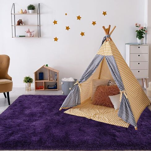 Przemy Dark Purple Area Rug for Bedroom, 4x6 Feet Fluffy Shaggy Rugs for Living Room, Super Soft Fuzzy Carpet Rug for Kids Girls Room Dorm Nursery Indoor Home Decor in Saudi Arabia
