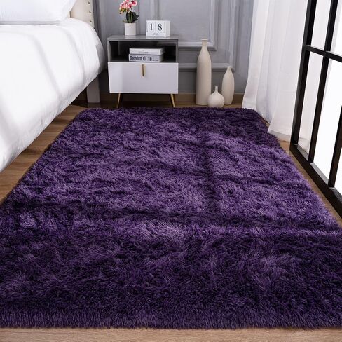 Przemy Dark Purple Area Rug for Bedroom, 4x6 Feet Fluffy Shaggy Rugs for Living Room, Super Soft Fuzzy Carpet Rug for Kids Girls Room Dorm Nursery Indoor Home Decor in Saudi Arabia