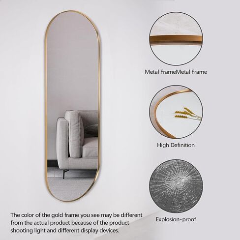 مرآة Niccy بيضاوية كاملة الطول، مرآة أرضية مثبتة على الحائط مقاس 65x22 بوصة مع إطار معدني رائع، مرآة فضية مقاومة للكسر عالية الدقة لغرفة النوم وغرفة المعيشة، أسود in Kuwait