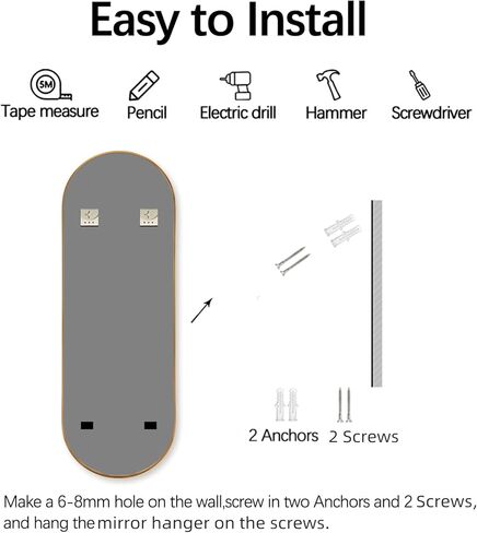 مرآة Niccy بيضاوية كاملة الطول، مرآة أرضية مثبتة على الحائط مقاس 65x22 بوصة مع إطار معدني رائع، مرآة فضية مقاومة للكسر عالية الدقة لغرفة النوم وغرفة المعيشة، أسود in Kuwait