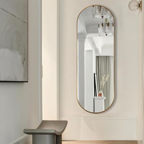 مرآة Niccy بيضاوية كاملة الطول، مرآة أرضية مثبتة على الحائط مقاس 65x22 بوصة مع إطار معدني رائع، مرآة فضية مقاومة للكسر عالية الدقة لغرفة النوم وغرفة المعيشة، أسود in Kuwait