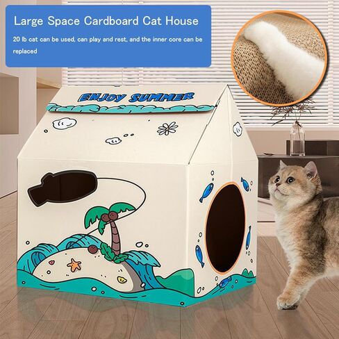 بيت القطط من الورق المقوى Pbed مع وسادة خدش، سرير للقطط، متجر كيتي برجر للقطط الداخلية/الخارجية، منزل لعب القطط وديكور المنزل، لعبة خدش القطط لعيد ميلاد القطط، مخبأ للأرنب والحيوانات الصغيرة in Kuwait