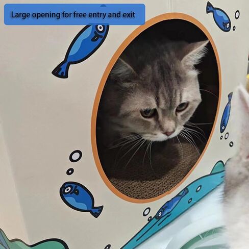 بيت القطط من الورق المقوى Pbed مع وسادة خدش، سرير للقطط، متجر كيتي برجر للقطط الداخلية/الخارجية، منزل لعب القطط وديكور المنزل، لعبة خدش القطط لعيد ميلاد القطط، مخبأ للأرنب والحيوانات الصغيرة in Kuwait