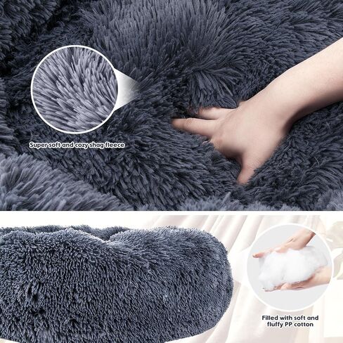 HEVOL Calming Dog Bed for Small and Large Dogs, 30''*30'' Anti-Anxiety Donut Washable Large Pet Bed, Super Soft Fluffy Luxury Anti-Slip Cushion Cat Bed, Fits up to 45 lbs Pets, Black in Kuwait