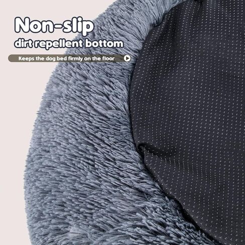 HEVOL Calming Dog Bed for Small and Large Dogs, 30''*30'' Anti-Anxiety Donut Washable Large Pet Bed, Super Soft Fluffy Luxury Anti-Slip Cushion Cat Bed, Fits up to 45 lbs Pets, Black in Kuwait