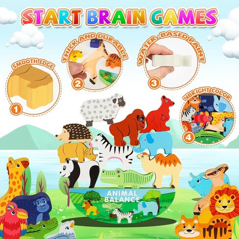 25 قطعة من مكعبات الحيوانات الخشبية من يو سبيدي، ألعاب التراص للأطفال الصغار، مكعبات بناء حديقة الحيوان اللطيفة، مجموعة ألعاب التوازن من مونتيسوري، ألعاب تعليمية لمرحلة ما قبل المدرسة من أجل 3-6 هدايا للأولاد والبنات in Kuwait