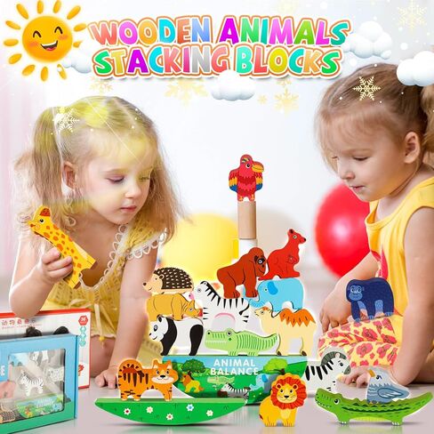 25 قطعة من مكعبات الحيوانات الخشبية من يو سبيدي، ألعاب التراص للأطفال الصغار، مكعبات بناء حديقة الحيوان اللطيفة، مجموعة ألعاب التوازن من مونتيسوري، ألعاب تعليمية لمرحلة ما قبل المدرسة من أجل 3-6 هدايا للأولاد والبنات in Kuwait