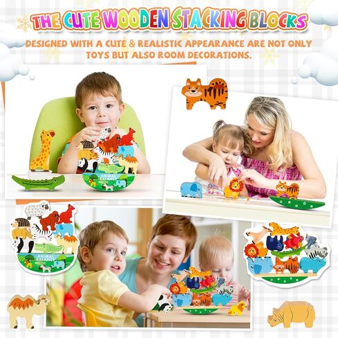 25 قطعة من مكعبات الحيوانات الخشبية من يو سبيدي، ألعاب التراص للأطفال الصغار، مكعبات بناء حديقة الحيوان اللطيفة، مجموعة ألعاب التوازن من مونتيسوري، ألعاب تعليمية لمرحلة ما قبل المدرسة من أجل 3-6 هدايا للأولاد والبنات in Kuwait