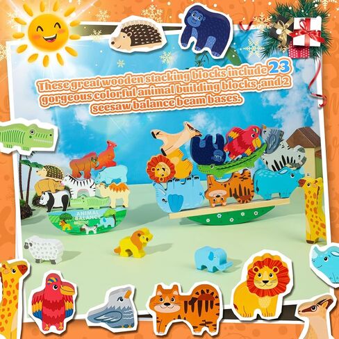 25 قطعة من مكعبات الحيوانات الخشبية من يو سبيدي، ألعاب التراص للأطفال الصغار، مكعبات بناء حديقة الحيوان اللطيفة، مجموعة ألعاب التوازن من مونتيسوري، ألعاب تعليمية لمرحلة ما قبل المدرسة من أجل 3-6 هدايا للأولاد والبنات in Kuwait
