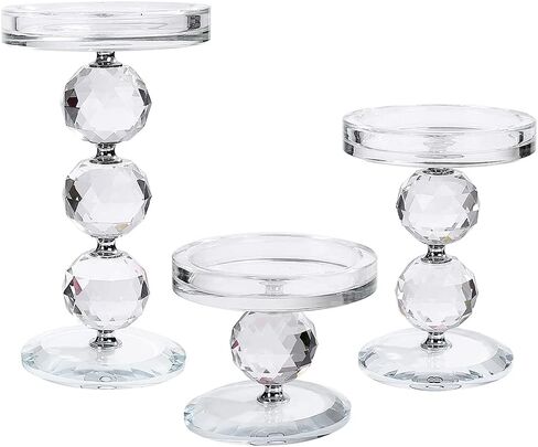 حامل شمعدان زجاجي شفاف حامل شمعدان كريستالي مكون من 3 قطع مركزية مثالية لحفلات الزفاف وأعياد الميلاد والعطلات in Kuwait