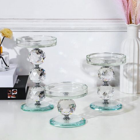 حامل شمعدان زجاجي شفاف حامل شمعدان كريستالي مكون من 3 قطع مركزية مثالية لحفلات الزفاف وأعياد الميلاد والعطلات in Kuwait