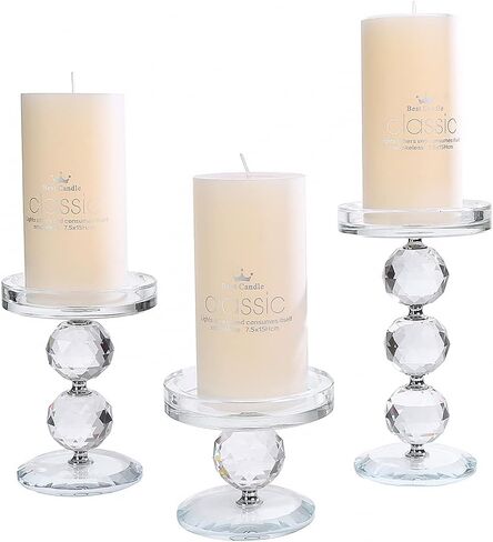 حامل شمعدان زجاجي شفاف حامل شمعدان كريستالي مكون من 3 قطع مركزية مثالية لحفلات الزفاف وأعياد الميلاد والعطلات in Kuwait