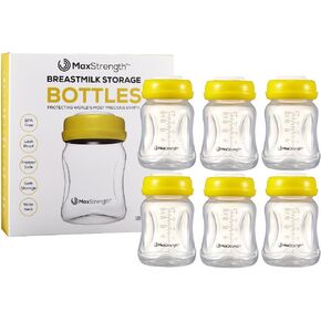 Breastmilk Bottles 6pc Set with Leak Proof Lids, 6.oz 180ml Reusable Wide Neck Bottles Best for Breast Milk Collection & Storage Solution, BPA Free, Fits Spectra & Avent Models