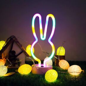 Easter Decorations Rabbit Lights Neon Signs, Creative Bunny Neon Lights with Base Battery/USB Operated Rabbit Stuff for Home, Nursery Room, Baby Teen Kids Girls Bedroom, Spring Decor (Rabbit-Pink)