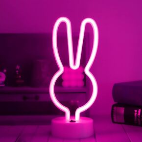 Easter Decorations Rabbit Lights Neon Signs, Creative Bunny Neon Lights with Base Battery/USB Operated Rabbit Stuff for Home, Nursery Room, Baby Teen Kids Girls Bedroom, Spring Decor (Rabbit-Pink) in Kuwait