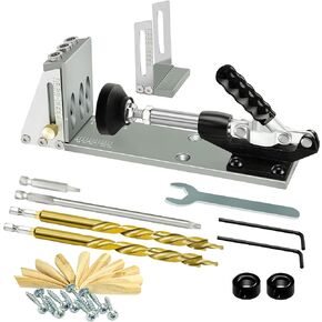 Prrutyics Pocket Hole Jig Kit, Professional and Upgraded All-Metal Pocket Screw Jig with Drill Bits, Woodworking Pocket Drill Jig Kit, Dowel Jig Kit with 3 Drilling Hole Guide in Saudi Arabia