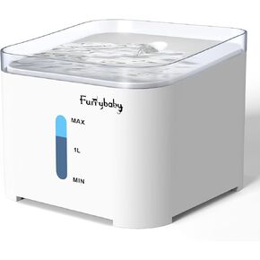 نافورة مياه الشرب للقطط من Furrybaby، موزع مياه تلقائي للحيوانات الأليفة بإضاءة LED مع نافذة لمستوى المياه سعة 2 لتر، نافورة ذكية للحيوانات الأليفة للكلاب مع فلترين، أبيض (2 لتر، أبيض نقي)
