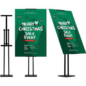 ONCEMORE Heavy Duty Sign Stand, Floor Poster Board Stand, Adjustable Metal Sign Holder Height Up to 60 Inches and 180° Rotation Display Standing Pedestal for Board & Foam, Black