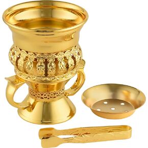 Bakhoor Burner, Frankincense Burner for Resin Incense, Charcoal Incense Burner, Incense Holder with Handle Tongs for Yoga, Spa Aromatherapy (Gold)