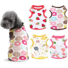 4 قطع من قمصان الكلاب للكلاب الصغيرة والقطط، قمصان قطنية مطبوعة برسوم كارتونية بدون أكمام، ملابس تشيهواهوا يوركي، ملابس شيه تزو للكلاب، دوجي هريرة، مقاس XL in Kuwait