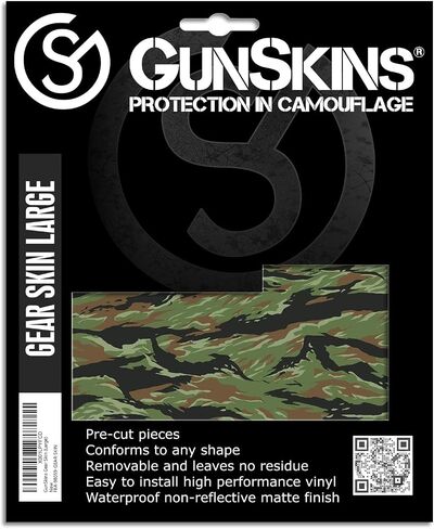 GunSkins Gear Skin - ملاءة واحدة من الفينيل الفاخر مقاس 8 × 50 بوصة - مجموعة عالمية سهلة التركيب - لمسة نهائية غير لامعة مقاومة للماء وغير عاكسة بنسبة 100% - صنع في الولايات المتحدة الأمريكية - شريط نمر فيتنام GS in Saudi Arabia