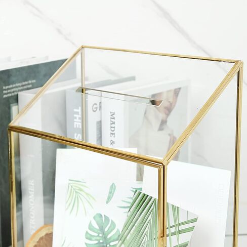 صندوق بطاقات زفاف زجاجي عالي الجودة مع فتحة وقفل، تررم هندسي ذهبي نحاسي مصنوع يدويًا، صندوق عرض شفاف لاستقبال الزفاف، ديكور، تذكار (7.9 × 3.9 × 9.8 بوصة) in Kuwait