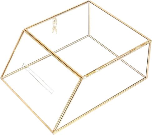 صندوق بطاقات زفاف زجاجي عالي الجودة مع فتحة وقفل، تررم هندسي ذهبي نحاسي مصنوع يدويًا، صندوق عرض شفاف لاستقبال الزفاف، ديكور، تذكار (7.9 × 3.9 × 9.8 بوصة) in Kuwait