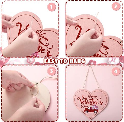 2 Pieces Valentine's Day Heart Wood Decor Happy Valentine's Day Hanging Sign Love Wooden Door Signs Heart Shaped Wall Plaque Decor for Valentine Wedding Home Dining Room Bedroom, 9.8 x 8.7 Inches in Saudi Arabia