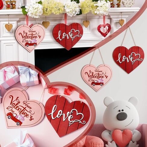 2 Pieces Valentine's Day Heart Wood Decor Happy Valentine's Day Hanging Sign Love Wooden Door Signs Heart Shaped Wall Plaque Decor for Valentine Wedding Home Dining Room Bedroom, 9.8 x 8.7 Inches in Saudi Arabia