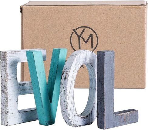 لافتة منزلية من الخشب الريفي Y&ME، ديكور حائط منزلي لغرفة المعيشة، حروف خشبية قائمة بذاتها، لافتات منزلية مزخرفة لديكور المدخل 16.5 × 5.9 بوصة، متعددة الألوان in Kuwait