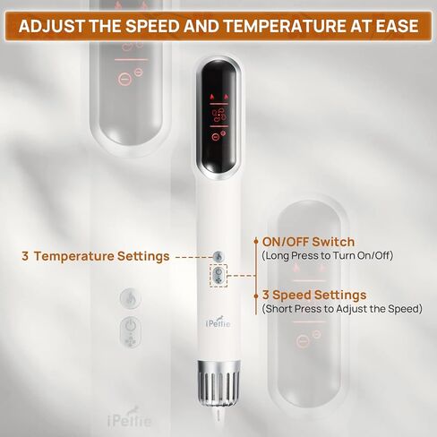مجفف شعر الحيوانات الأليفة المحمول عالي السرعة من iPettie مع مشط ومكثف من الفولاذ المقاوم للصدأ، 3 إعدادات للحرارة و3 إعدادات لتدفق الهواء، مجفف شعر أيوني أقل ضوضاء للكلاب، مجفف شعر للكلاب، مجفف للقطط للسفر المنزلي in Kuwait