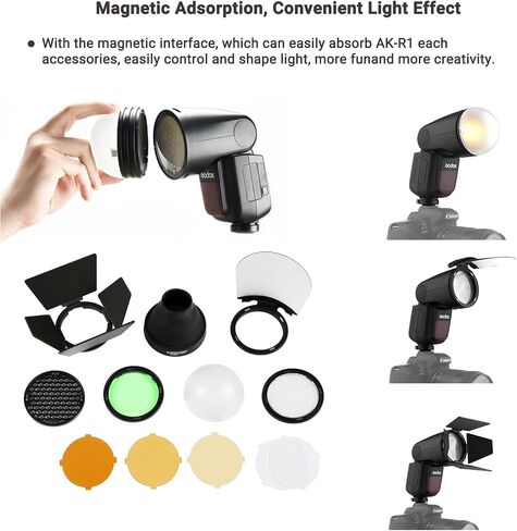 Godox AK-R1 Round Head Accessories with Godox S-R1 Flash Head Adapter for Godox V860II V860III V850III V850II TT685 TT685II TT600 TT560II TT520II, YONGNUO Speedlite, Canon Nikon Sony Speedlight in Saudi Arabia
