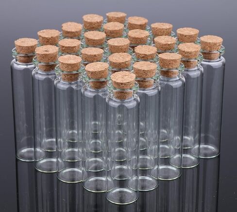 MaxMau Pack of 25,Small Glass Bottles with Cork Filled with Colorful Foam Ball, 20ml Glass Vials Tiny Jars with Twine and Strap for Wedding Party Decoration in Kuwait