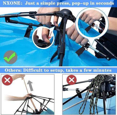 خيمة الشاطئ المنبثقة NXONE XL، مأوى فاخر لأشعة الشمس لـ 4 أشخاص، حماية من الأشعة فوق البنفسجية 50+، ظل شاطئ مقاوم للرياح، أرضية قابلة للتمديد مع 3 نوافذ تهوية بالإضافة إلى حقيبة حمل وأوتاد وخطوط رجالية in Saudi Arabia