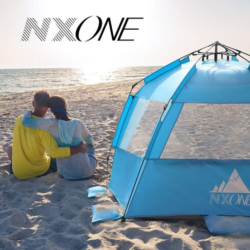 خيمة الشاطئ المنبثقة NXONE XL، مأوى فاخر لأشعة الشمس لـ 4 أشخاص، حماية من الأشعة فوق البنفسجية 50+، ظل شاطئ مقاوم للرياح، أرضية قابلة للتمديد مع 3 نوافذ تهوية بالإضافة إلى حقيبة حمل وأوتاد وخطوط رجالية in Saudi Arabia