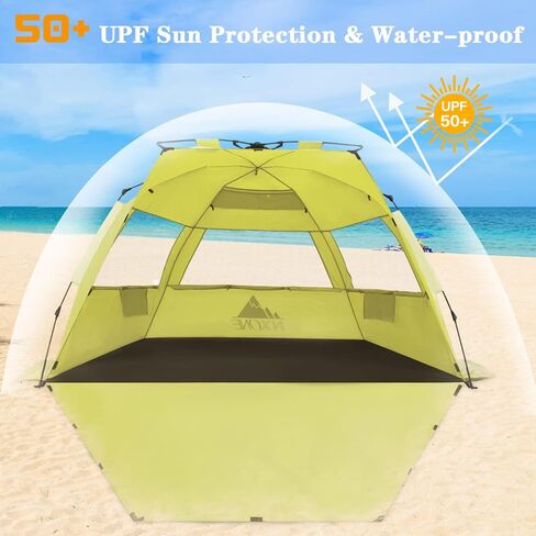 خيمة الشاطئ المنبثقة NXONE XL، مأوى فاخر لأشعة الشمس لـ 4 أشخاص، حماية من الأشعة فوق البنفسجية 50+، ظل شاطئ مقاوم للرياح، أرضية قابلة للتمديد مع 3 نوافذ تهوية بالإضافة إلى حقيبة حمل وأوتاد وخطوط رجالية in Kuwait