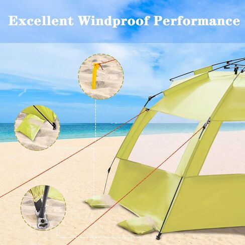 خيمة الشاطئ المنبثقة NXONE XL، مأوى فاخر لأشعة الشمس لـ 4 أشخاص، حماية من الأشعة فوق البنفسجية 50+، ظل شاطئ مقاوم للرياح، أرضية قابلة للتمديد مع 3 نوافذ تهوية بالإضافة إلى حقيبة حمل وأوتاد وخطوط رجالية in Kuwait