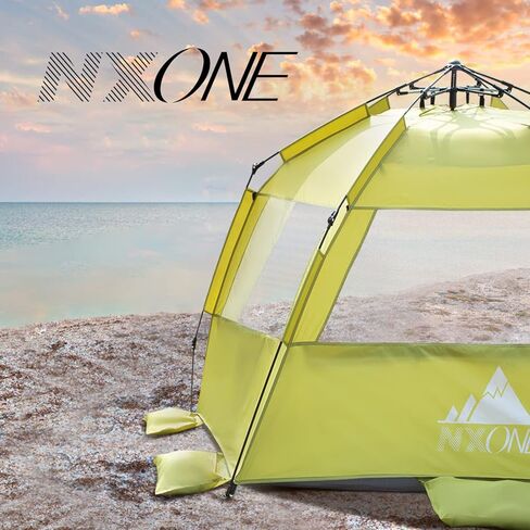 خيمة الشاطئ المنبثقة NXONE XL، مأوى فاخر لأشعة الشمس لـ 4 أشخاص، حماية من الأشعة فوق البنفسجية 50+، ظل شاطئ مقاوم للرياح، أرضية قابلة للتمديد مع 3 نوافذ تهوية بالإضافة إلى حقيبة حمل وأوتاد وخطوط رجالية in Kuwait