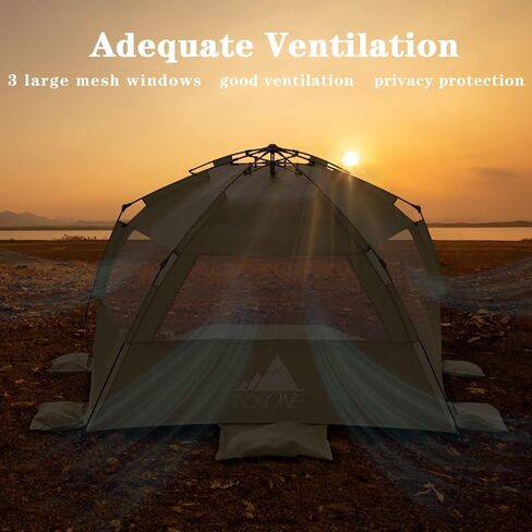 خيمة الشاطئ المنبثقة NXONE XL، مأوى فاخر لأشعة الشمس لـ 4 أشخاص، حماية من الأشعة فوق البنفسجية 50+، ظل شاطئ مقاوم للرياح، أرضية قابلة للتمديد مع 3 نوافذ تهوية بالإضافة إلى حقيبة حمل وأوتاد وخطوط رجالية in Kuwait