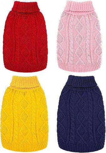 Dog Sweater - Classic Turtleneck Knitted Cable Knit Dog Jumper Coat, Warm Pet Winter Clothes Outfits for Pet Dogs Cats Puppy Kitty in Cold Season (Yellow, Medium) in Saudi Arabia