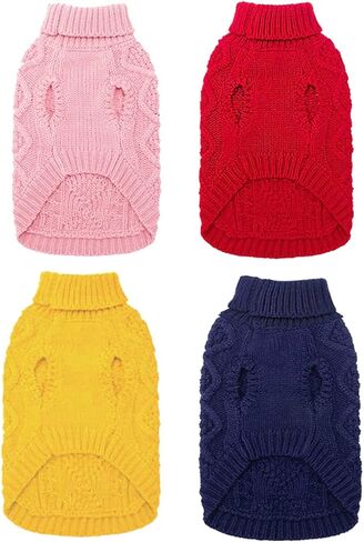Dog Sweater - Classic Turtleneck Knitted Cable Knit Dog Jumper Coat, Warm Pet Winter Clothes Outfits for Pet Dogs Cats Puppy Kitty in Cold Season (Yellow, Medium) in Saudi Arabia
