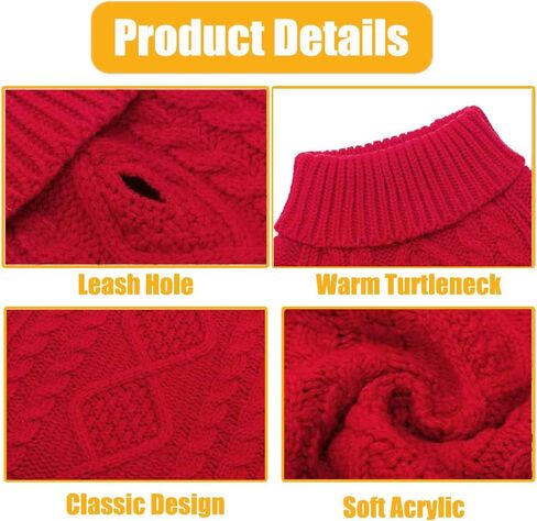 Dog Sweater - Classic Turtleneck Knitted Cable Knit Dog Jumper Coat, Warm Pet Winter Clothes Outfits for Pet Dogs Cats Puppy Kitty in Cold Season (Yellow, Medium) in Saudi Arabia