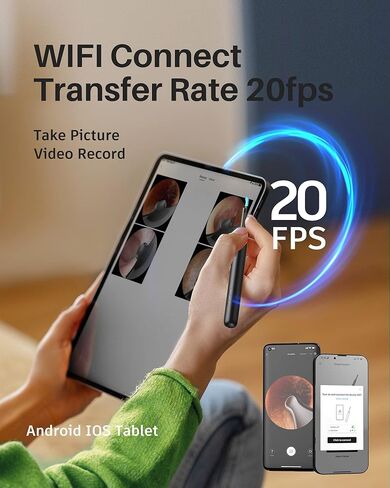 أداة إزالة شمع الأذن، منظف الأذن مع صندوق تخزين محمول، كاميرا أذن 300 وات بكسل 1080 بيكسل، مجموعة إزالة شمع الأذن مع 6 مصابيح LED، مغرفة أذن غير قابلة للفصل لاختيار آمن للأذن in Kuwait